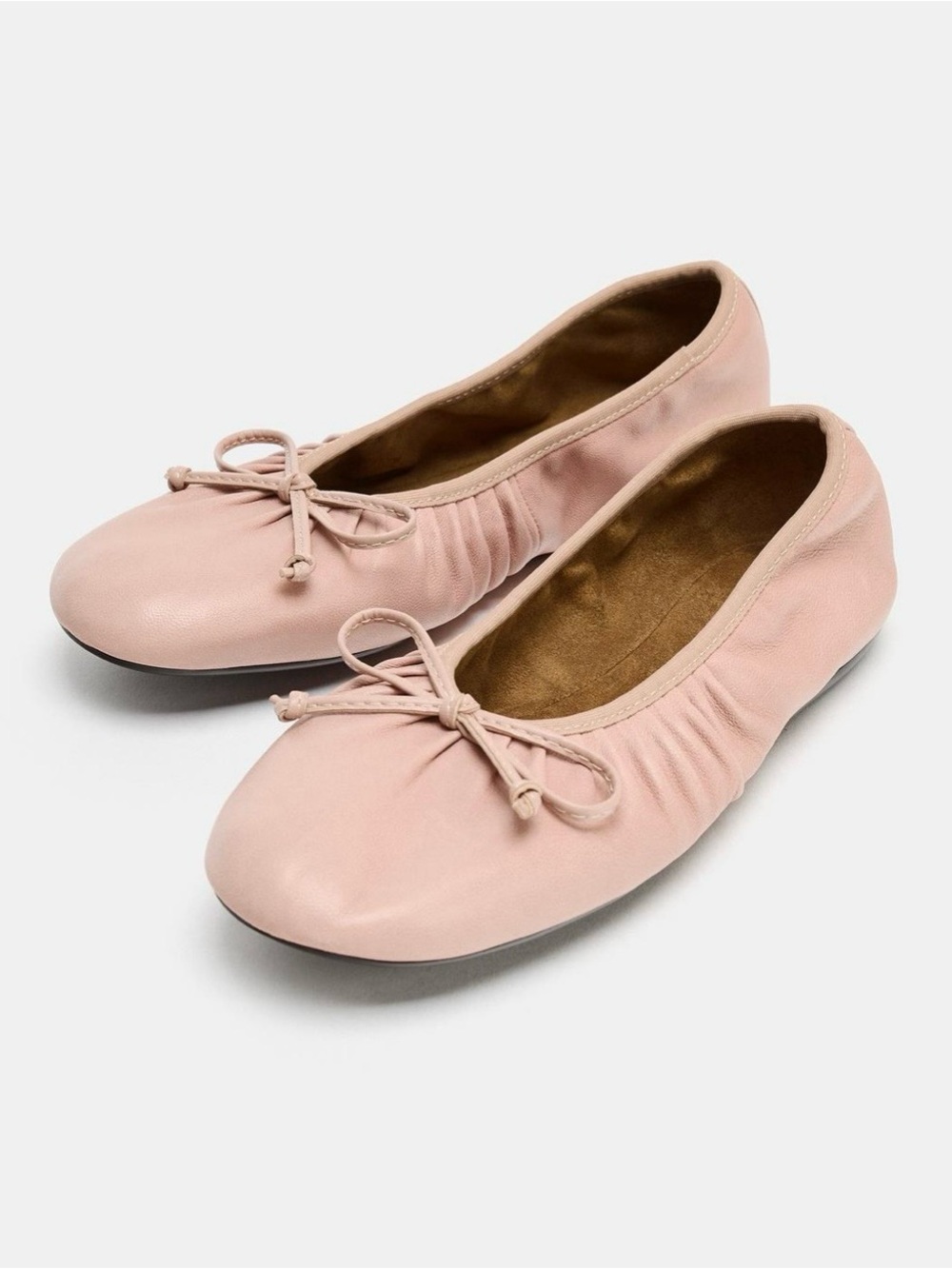 Zara Pale Pink Leather Ruched Ballet Flats. Size 9. Brand new!